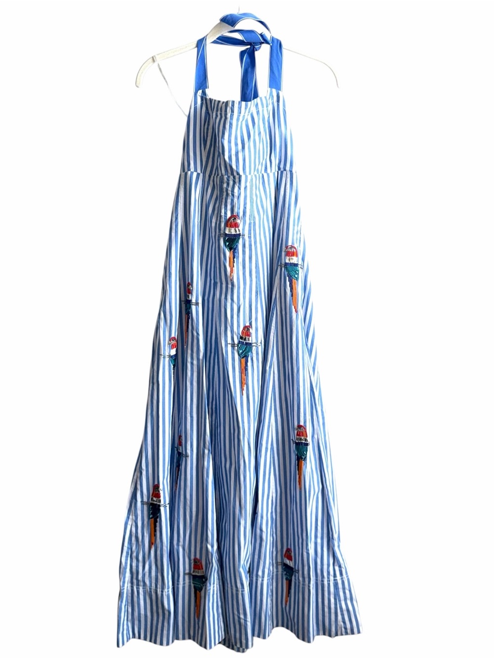 Anthropologie Maeve Parrots Tie-Back A-Line Dress Size 2 US Cotton Striped Maxi - Picture 5 of 12